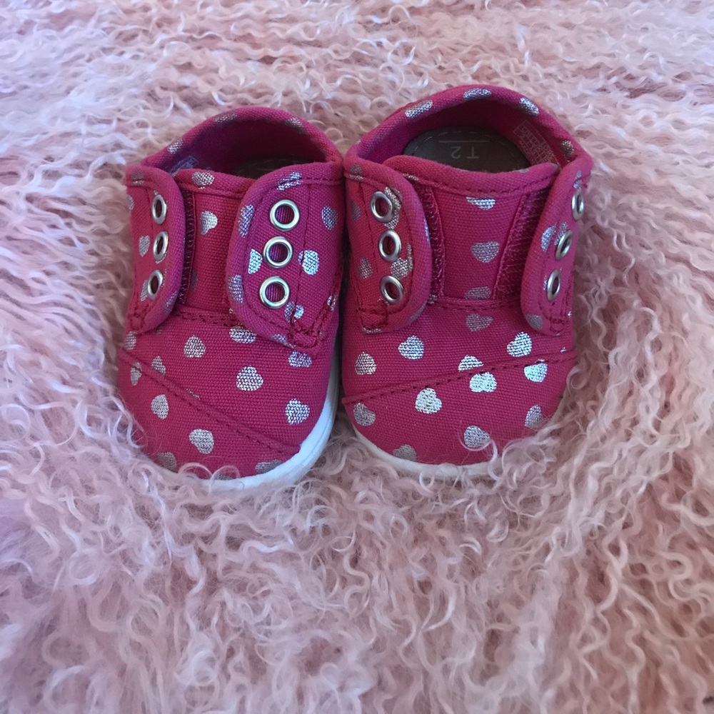 Toms Pink Baby Shoes with Silver Hearts